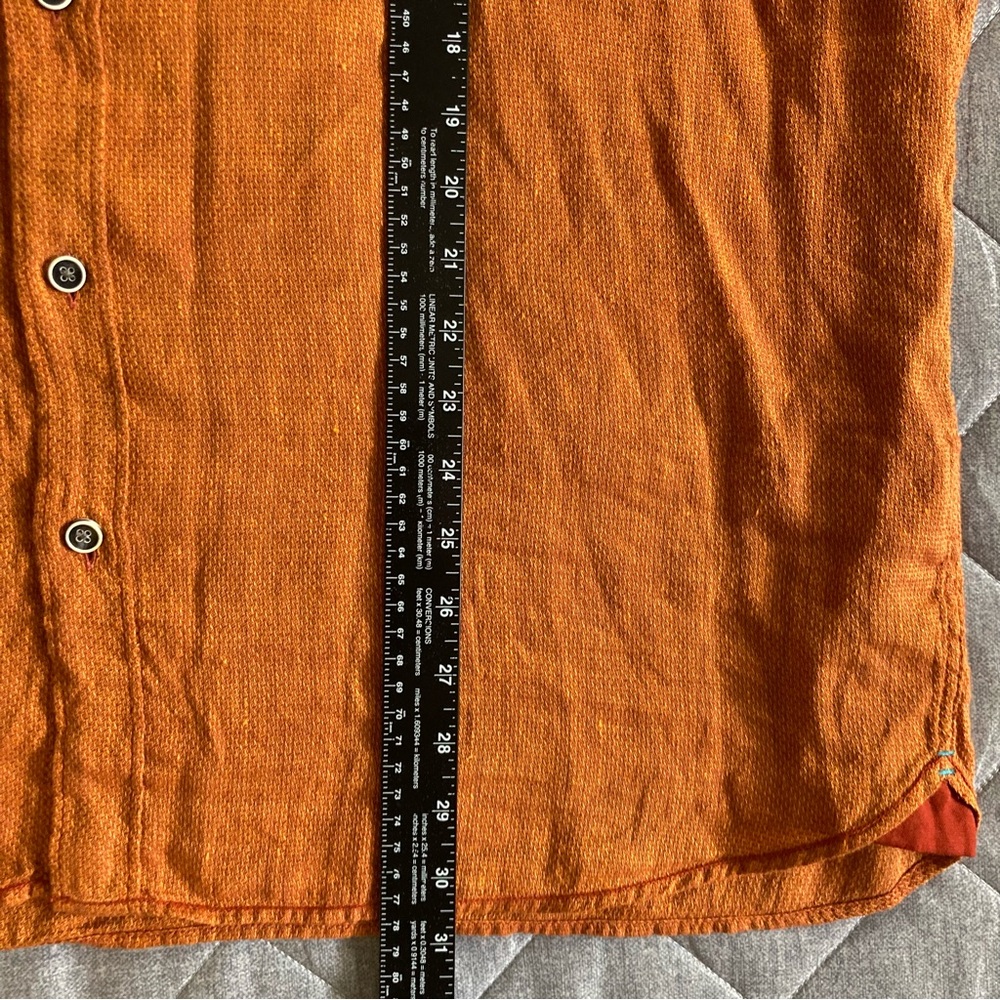 32 Bar Blues Long Sleeve Button Up Shirt Mens XL Orange Cotton Linen Blend - Picture 8 of 11
